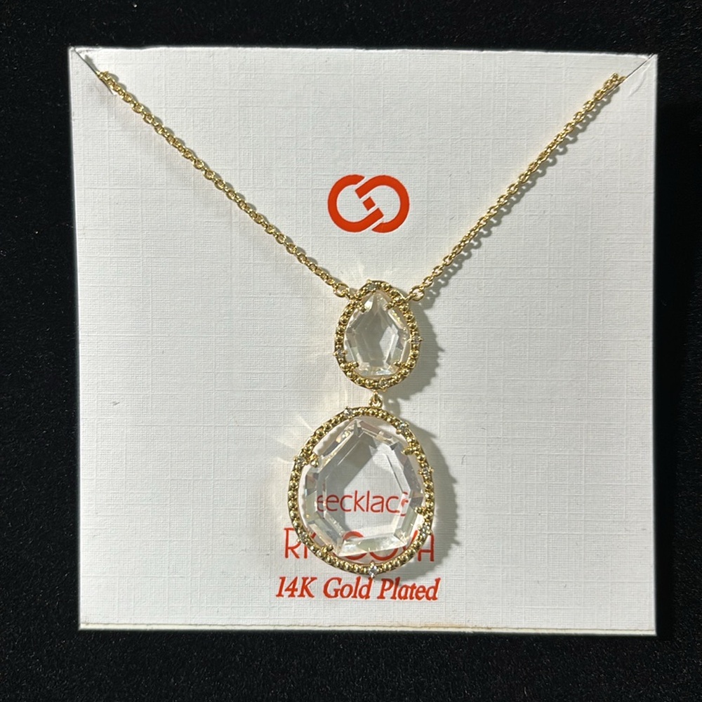 Riccova Sliced Glass 14K Gold Plated clear glass Pendant chain necklace Womens